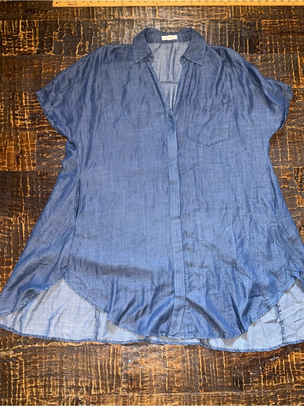 easel Boho Casual Oversized Relaxed Indigo Blue Shirt Dress 100% Tencel